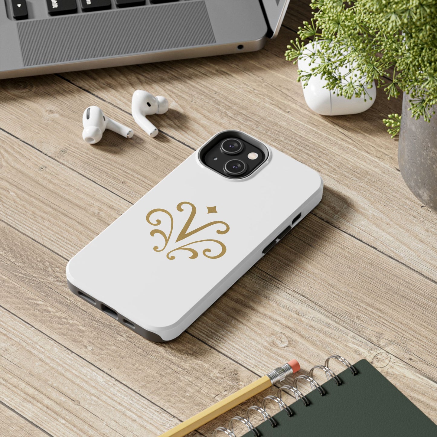 Vessore Luxury iPhone 16, 15, 14 Case – Elegant White & Gold Design - Vessore