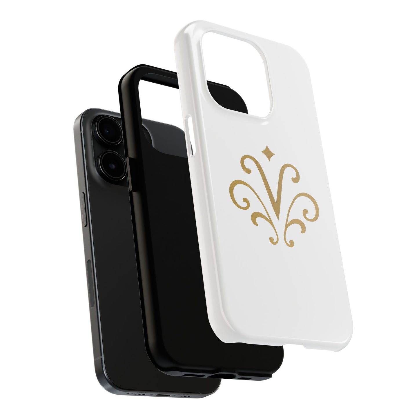Vessore Luxury iPhone 16, 15, 14 Case – Elegant White & Gold Design - Vessore
