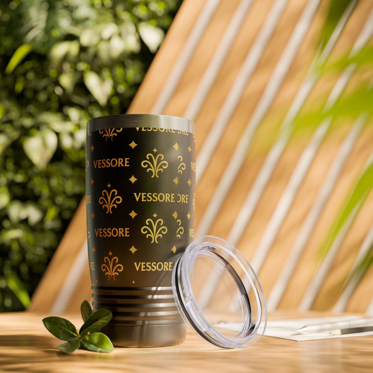 Vessore Travel Mug, Elegant Gold Pattern Tumbler, 20oz