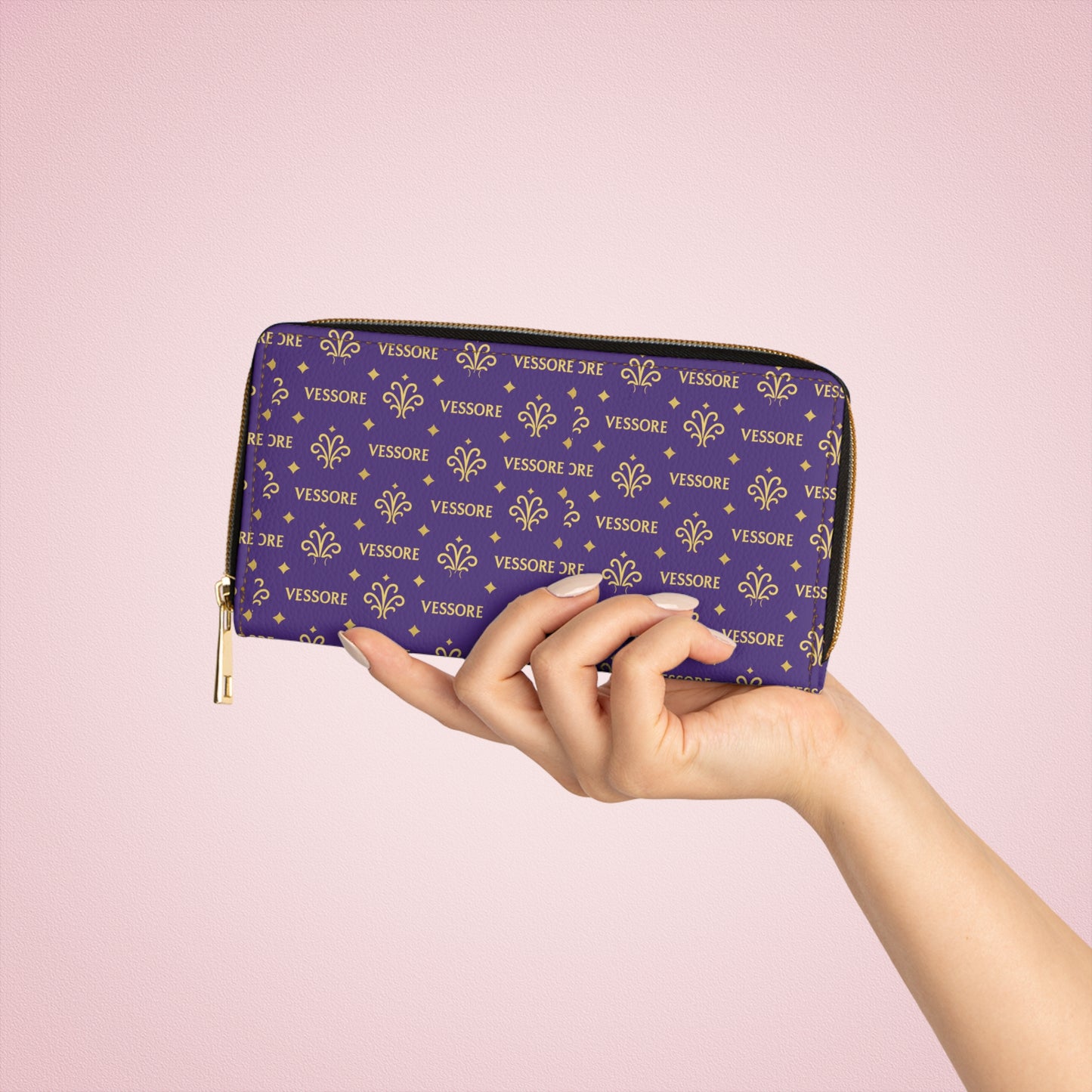 Women Wallet, Luxury Leather Zipper Wallet Purple, Vessore Portefeuille Zippé de Luxe, Stylish Wallet, Slim Zippered Purse Elegant Wallet Purple