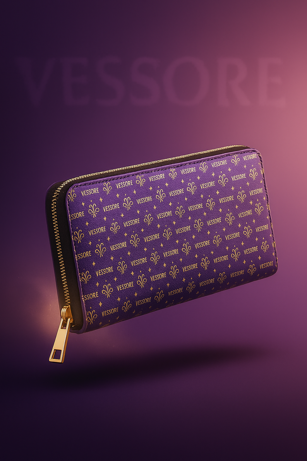 Women Wallet, Luxury Leather Zipper Wallet Purple, Vessore Portefeuille Zippé de Luxe, Stylish Wallet, Slim Zippered Purse Elegant Wallet Purple