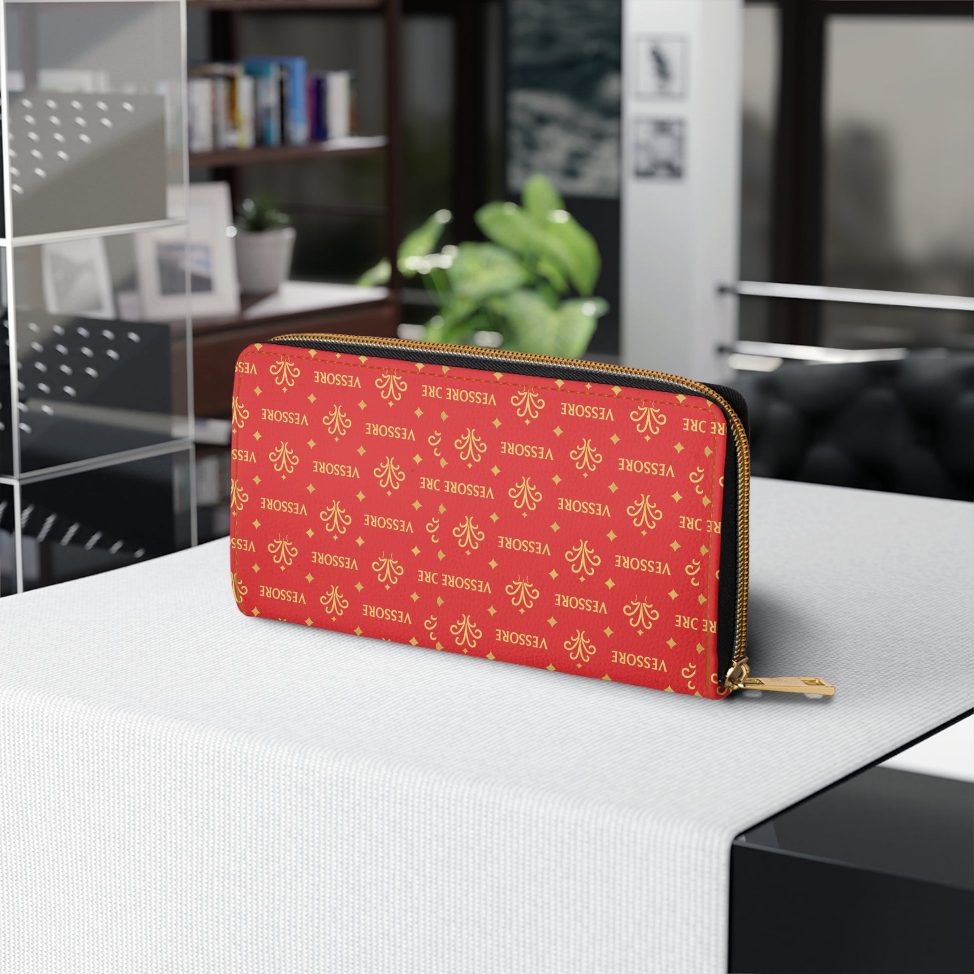 Women Wallet, Luxury Leather Zipper Wallet Red, Vessore Portefeuille Zippé de Luxe, Stylish Wallet, Slim Zippered Purse Elegant Wallet Red