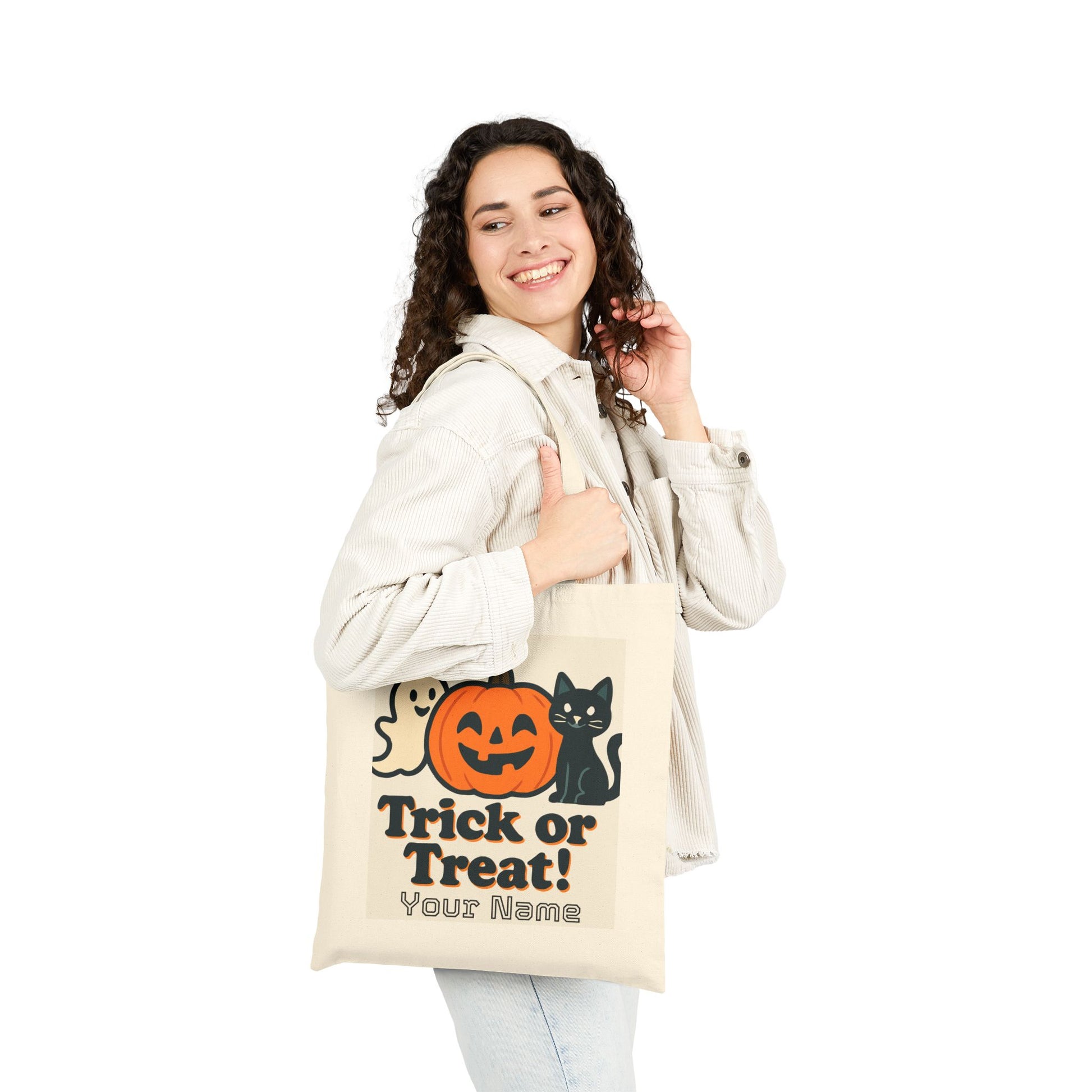 Trick or Treat Halloween Tote Bag | Cute Jack-o'-Lantern Ghost Reusable Shopping Bag