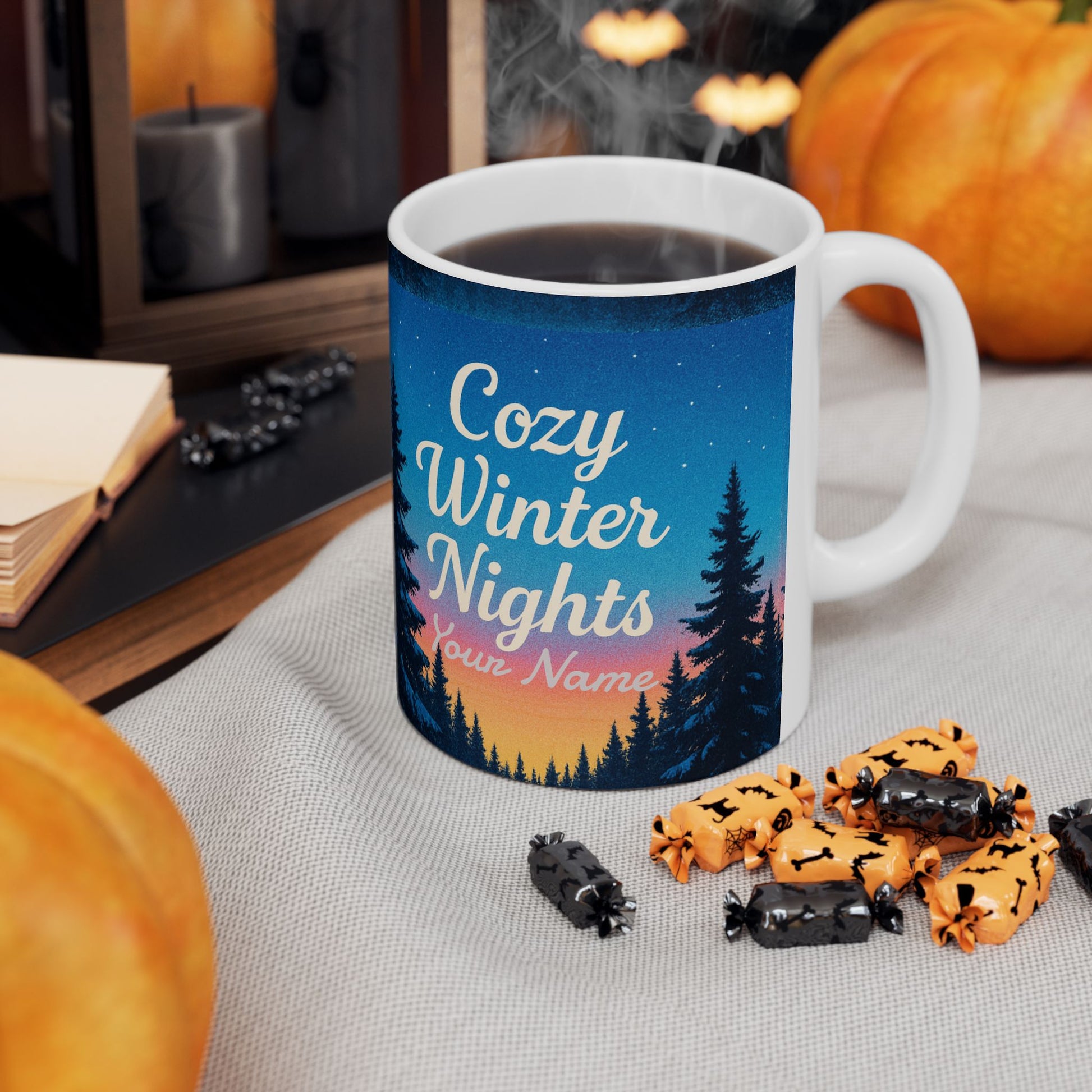 Personalized Gifts, Personalized Christmas Cozy Winter Nights Ceramic Mug, Personalized Coffee Mug | 11oz & 15oz