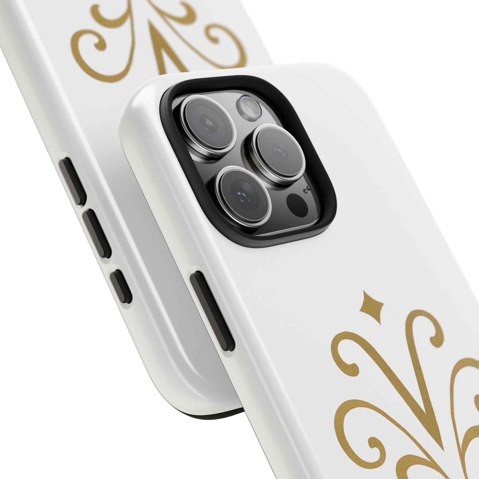 Vessore Luxury iPhone 16, 15, 14 Case – Elegant White & Gold Design - Vessore