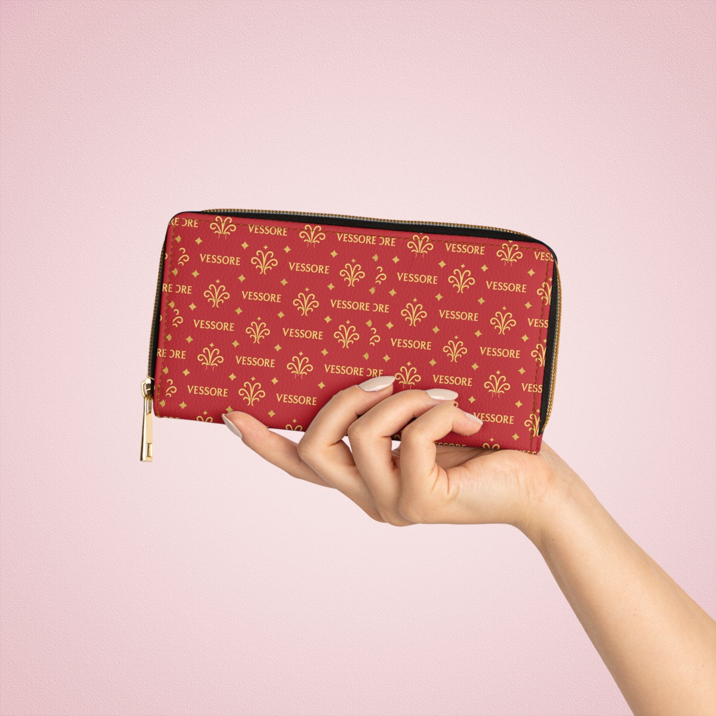 Vessore Women Wallet, Luxury Leather Zipper Wallet Dark Red, Stylish Wallet, Slim Zippered Purse Elegant Wallet Dark Red