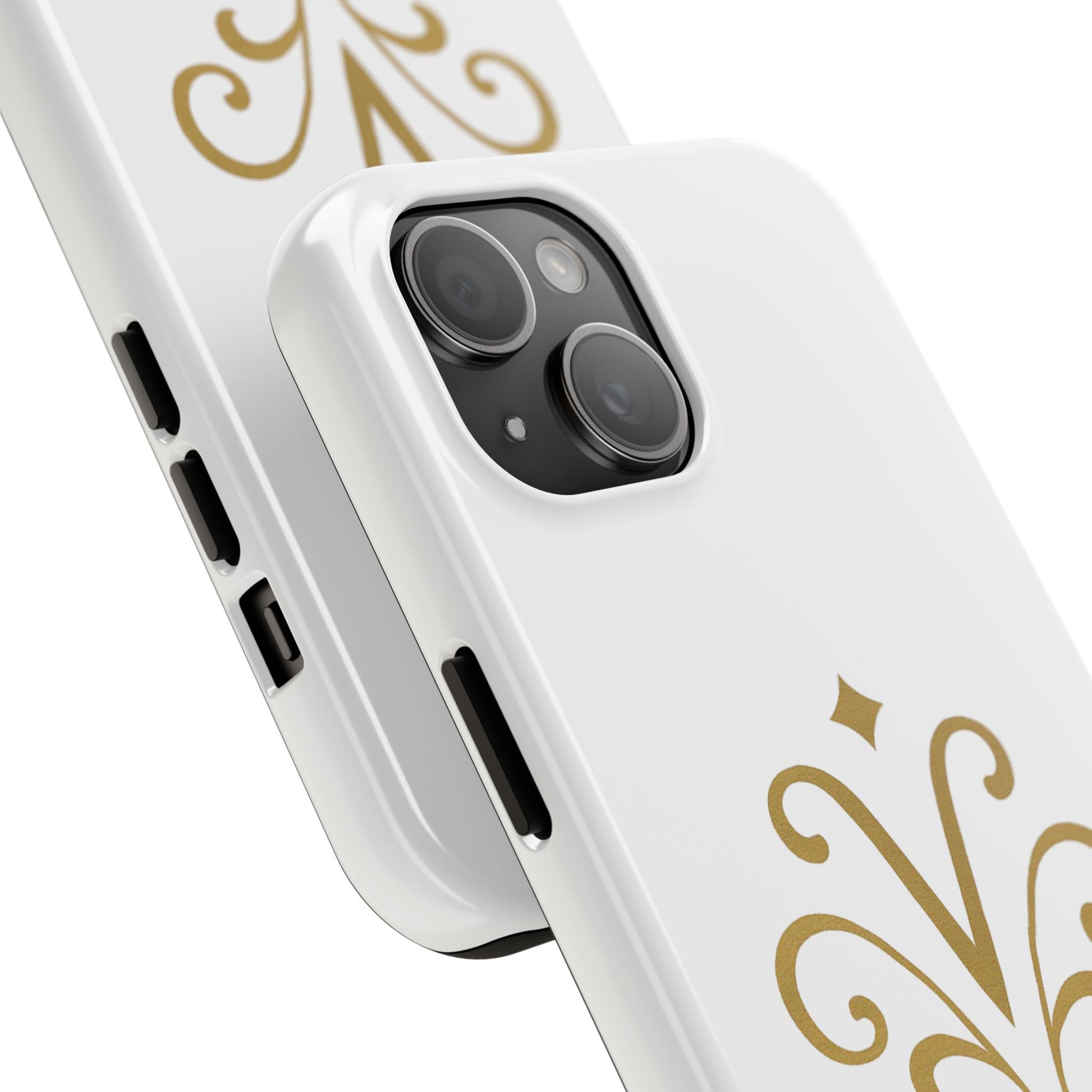Vessore Luxury iPhone 16, 15, 14 Case – Elegant White & Gold Design - Vessore