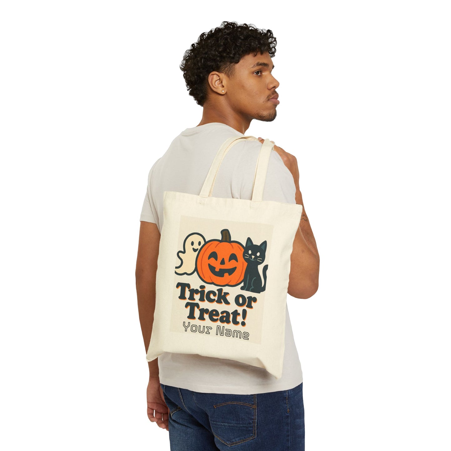 Trick or Treat Halloween Tote Bag | Cute Jack-o'-Lantern Ghost Reusable Shopping Bag