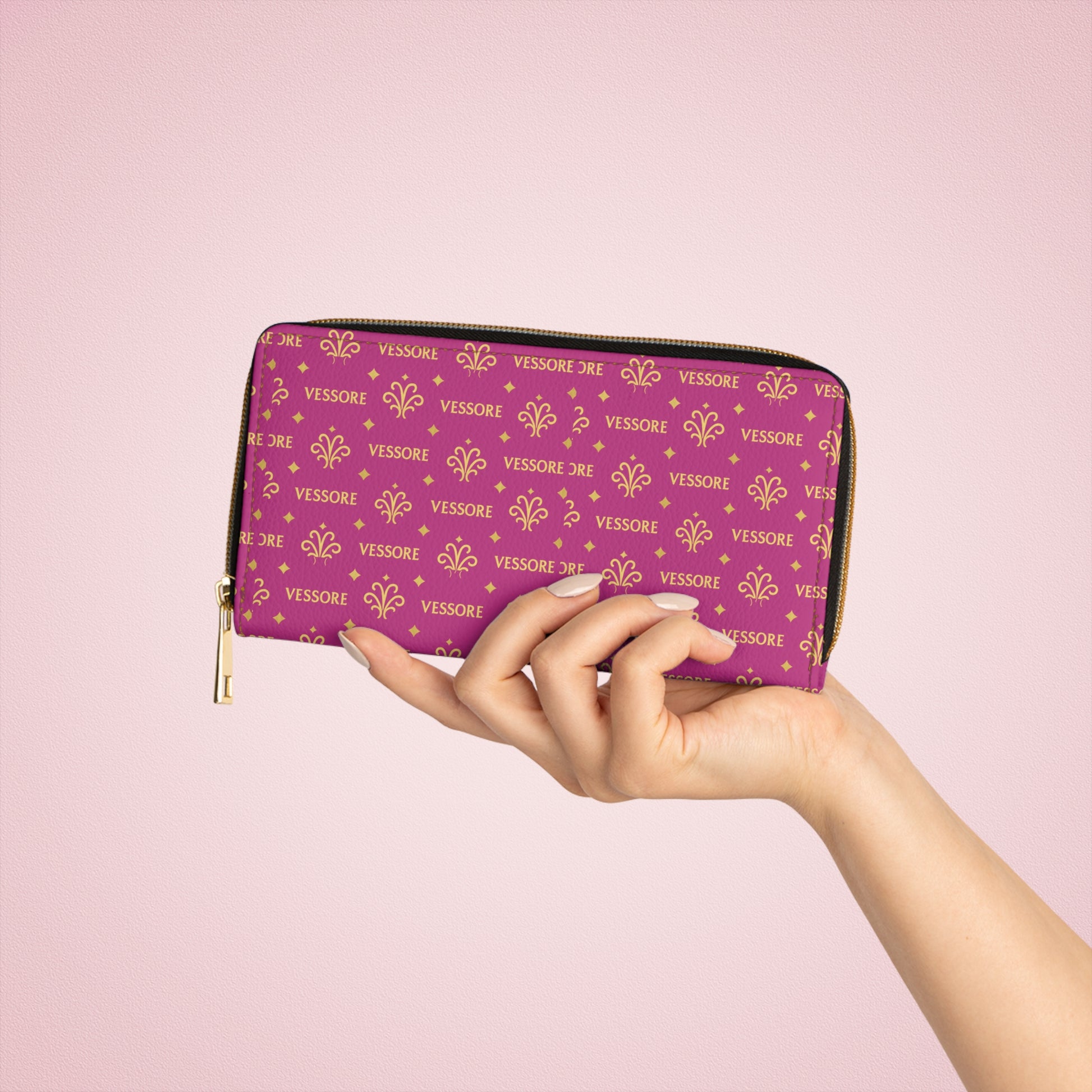 Women Wallet, Luxury Leather Zipper Wallet Pink, Vessore Portefeuille Zippé de Luxe, Stylish Wallet, Slim Zippered Purse Elegant Wallet Pink