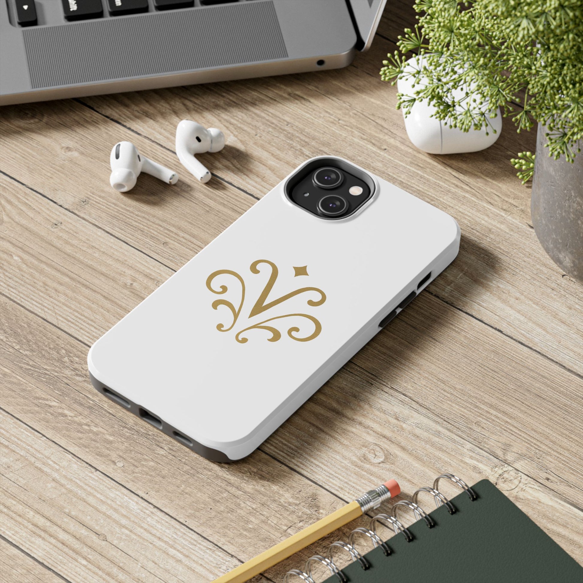 Vessore Luxury iPhone 16, 15, 14 Case – Elegant White & Gold Design - Vessore