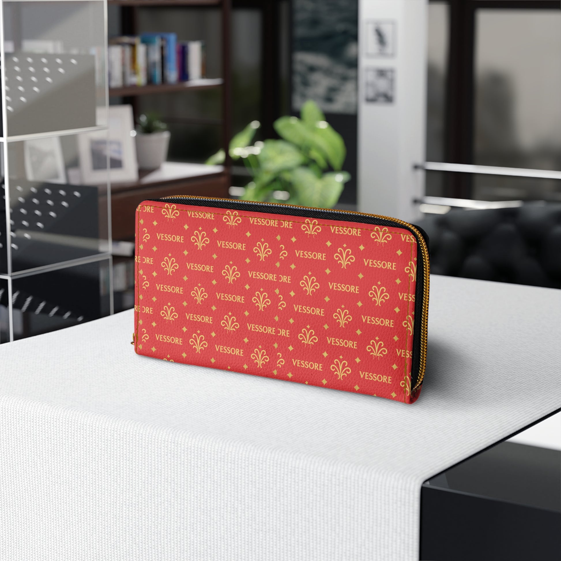 Women Wallet, Luxury Leather Zipper Wallet Red, Vessore Portefeuille Zippé de Luxe, Stylish Wallet, Slim Zippered Purse Elegant Wallet Red