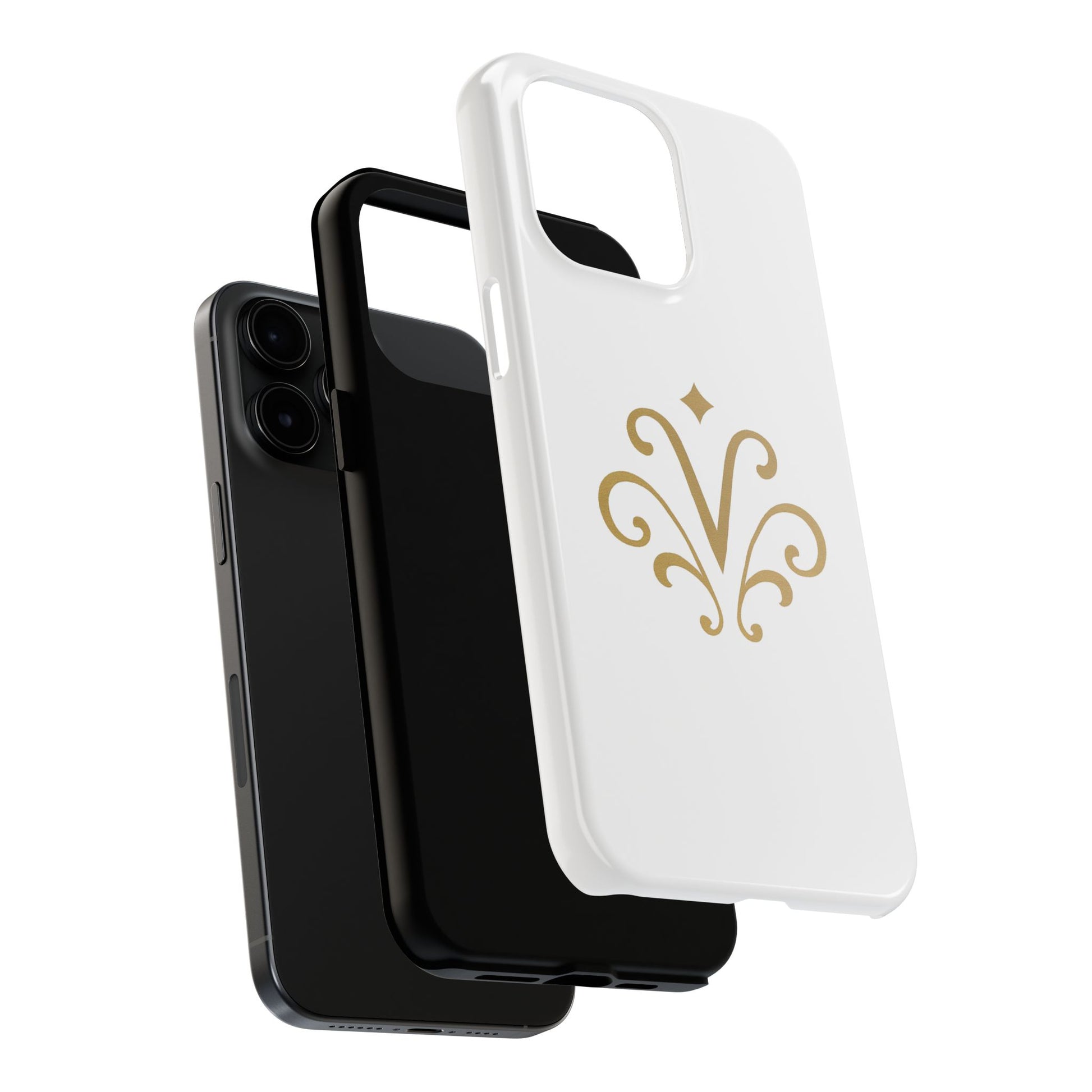 Vessore Luxury iPhone 16, 15, 14 Case – Elegant White & Gold Design - Vessore