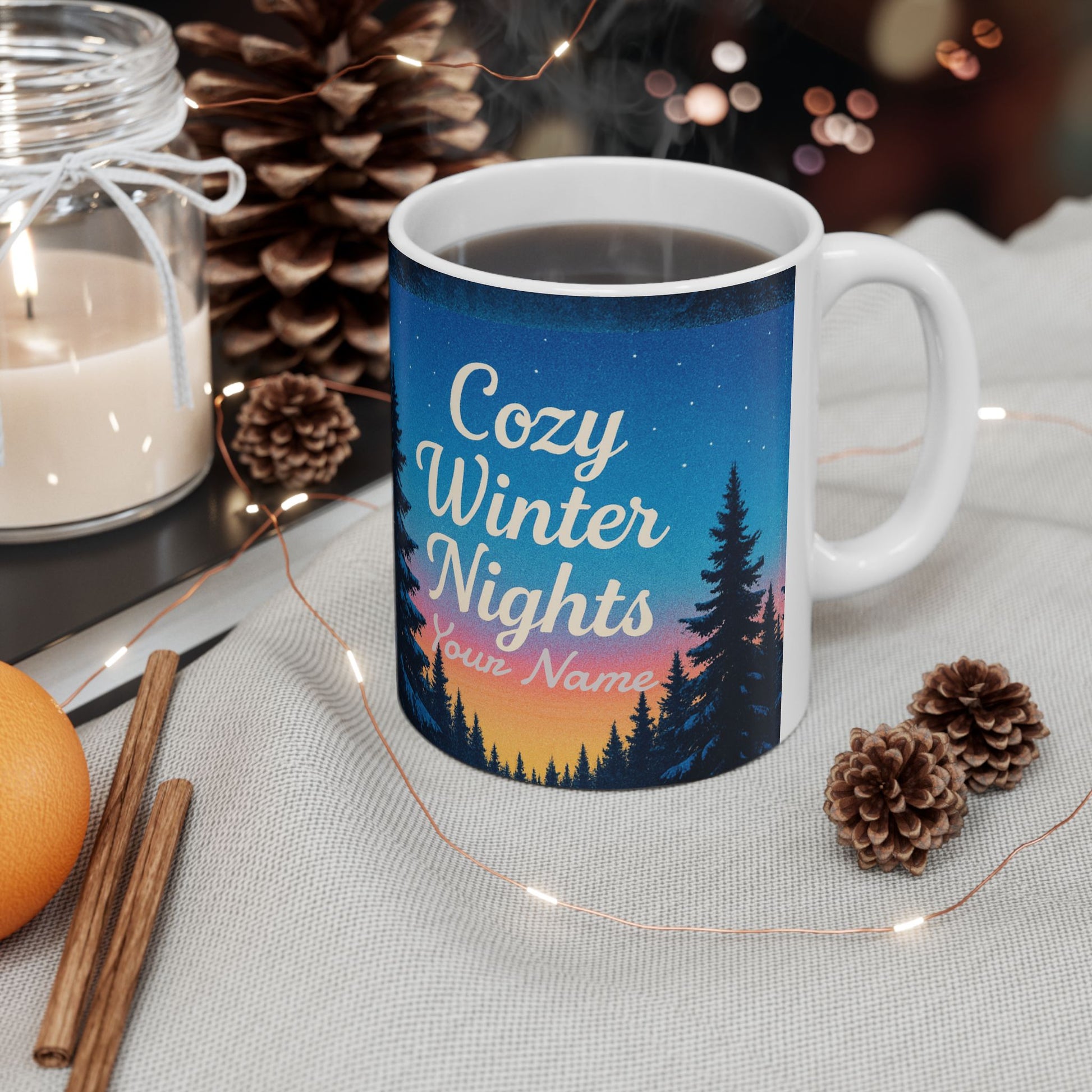 Personalized Gifts, Personalized Christmas Cozy Winter Nights Ceramic Mug, Personalized Coffee Mug | 11oz & 15oz