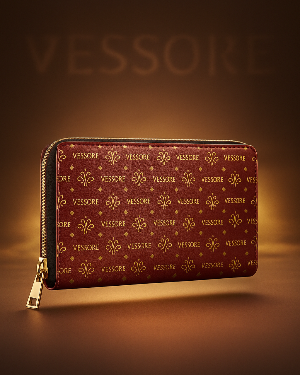 Vessore Women Wallet, Luxury Leather Zipper Wallet Dark Red, Stylish Wallet, Slim Zippered Purse Elegant Wallet Dark Red