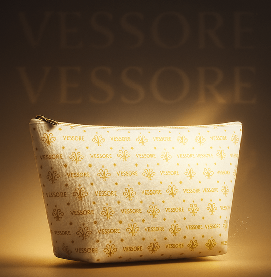 Vessore Luxury Accessory Pouch, White Makeup Bag, Toilet Bag, Travel Cosmetic Organizer T-Bottom Design