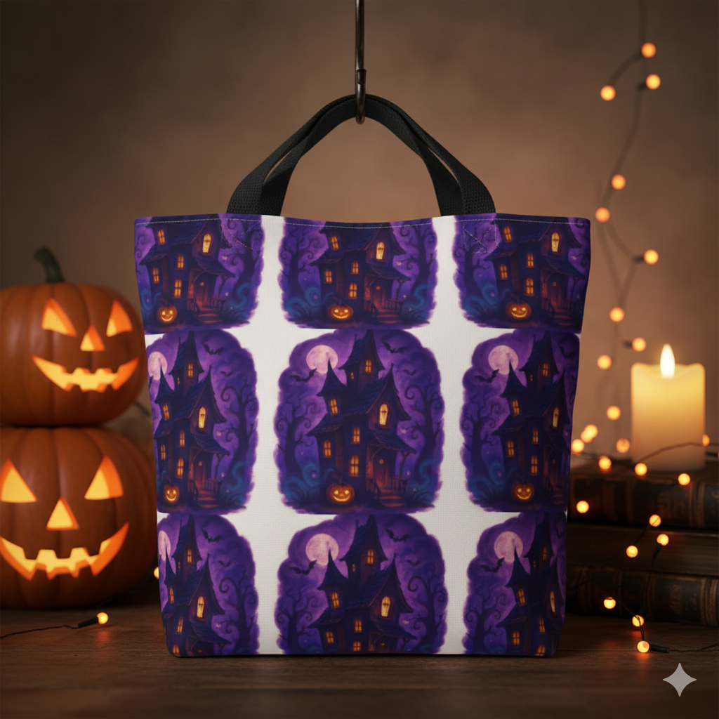 Spooky Halloween Trick or Treat Tote Bag | Cute Jack-o'-Lantern Ghost Reusable Shopping Bag | Perfect Halloween Trick or Treat Bag