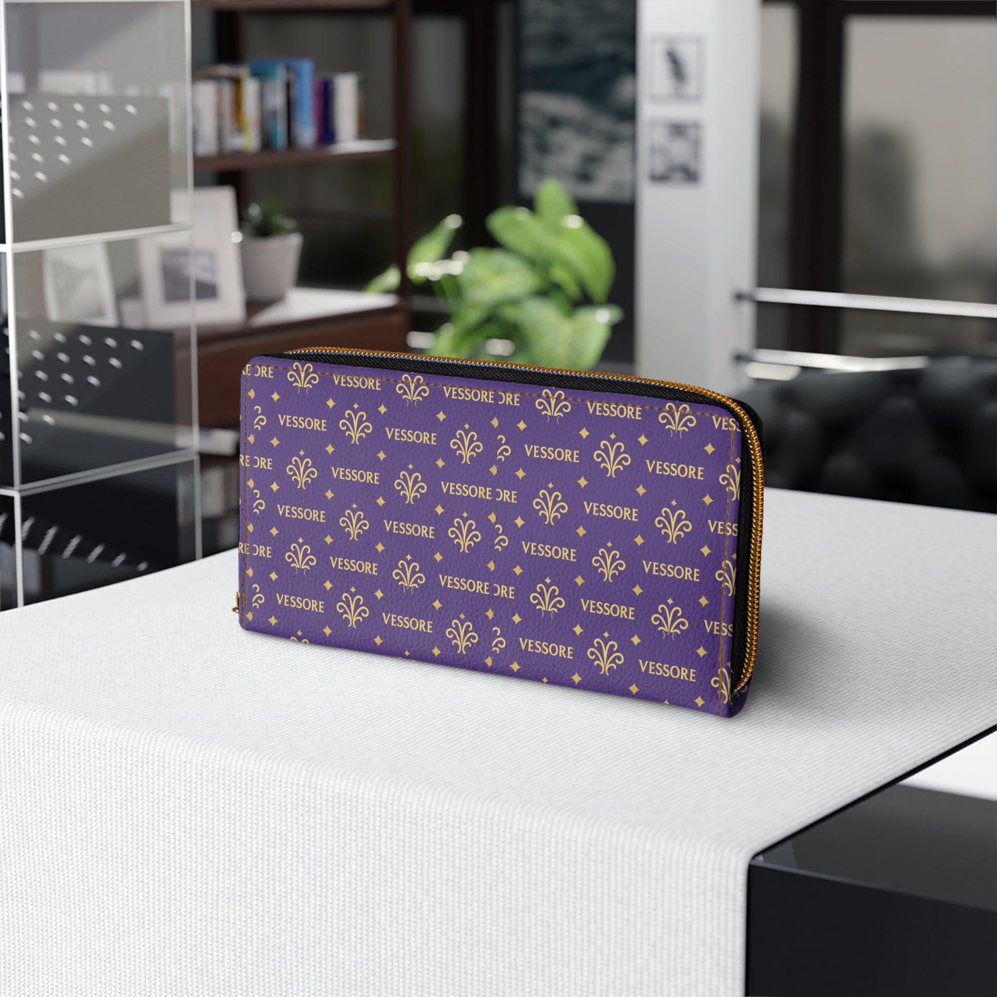 Women Wallet, Luxury Leather Zipper Wallet Purple, Vessore Portefeuille Zippé de Luxe, Stylish Wallet, Slim Zippered Purse Elegant Wallet Purple