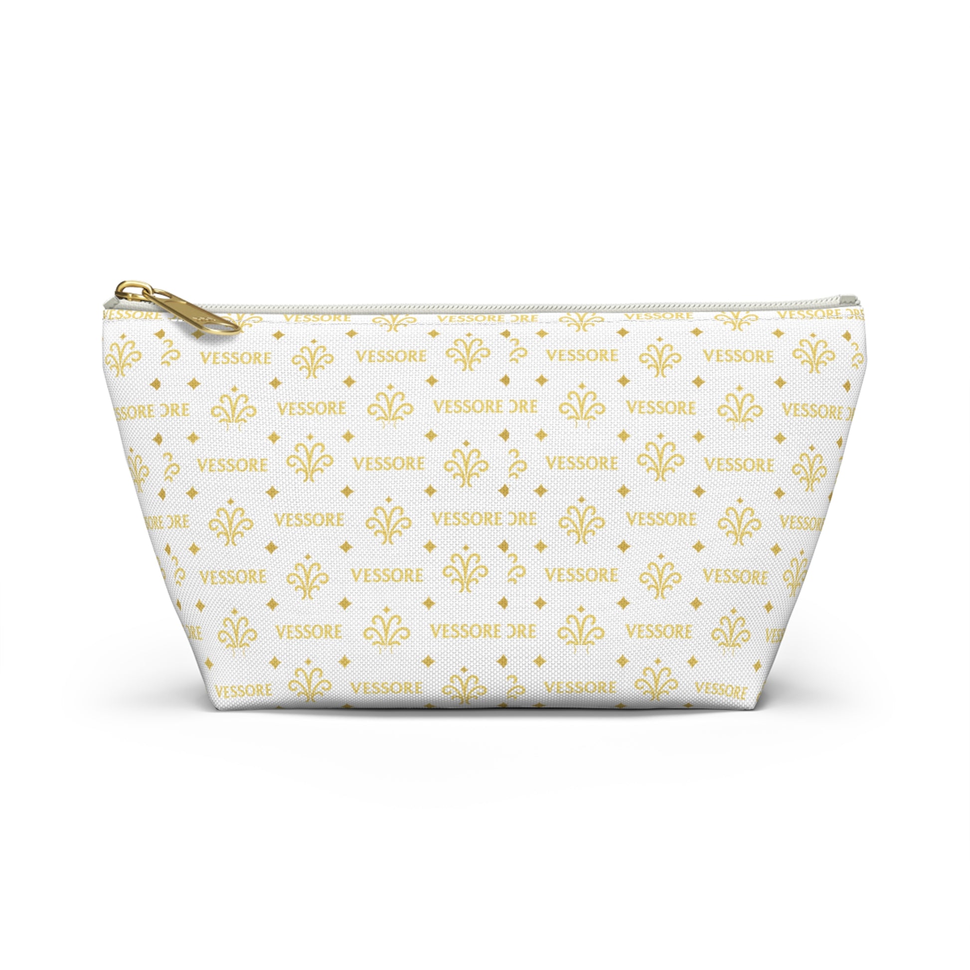 Vessore Luxury Accessory Pouch, White Makeup Bag, Toilet Bag, Travel Cosmetic Organizer T-Bottom Design