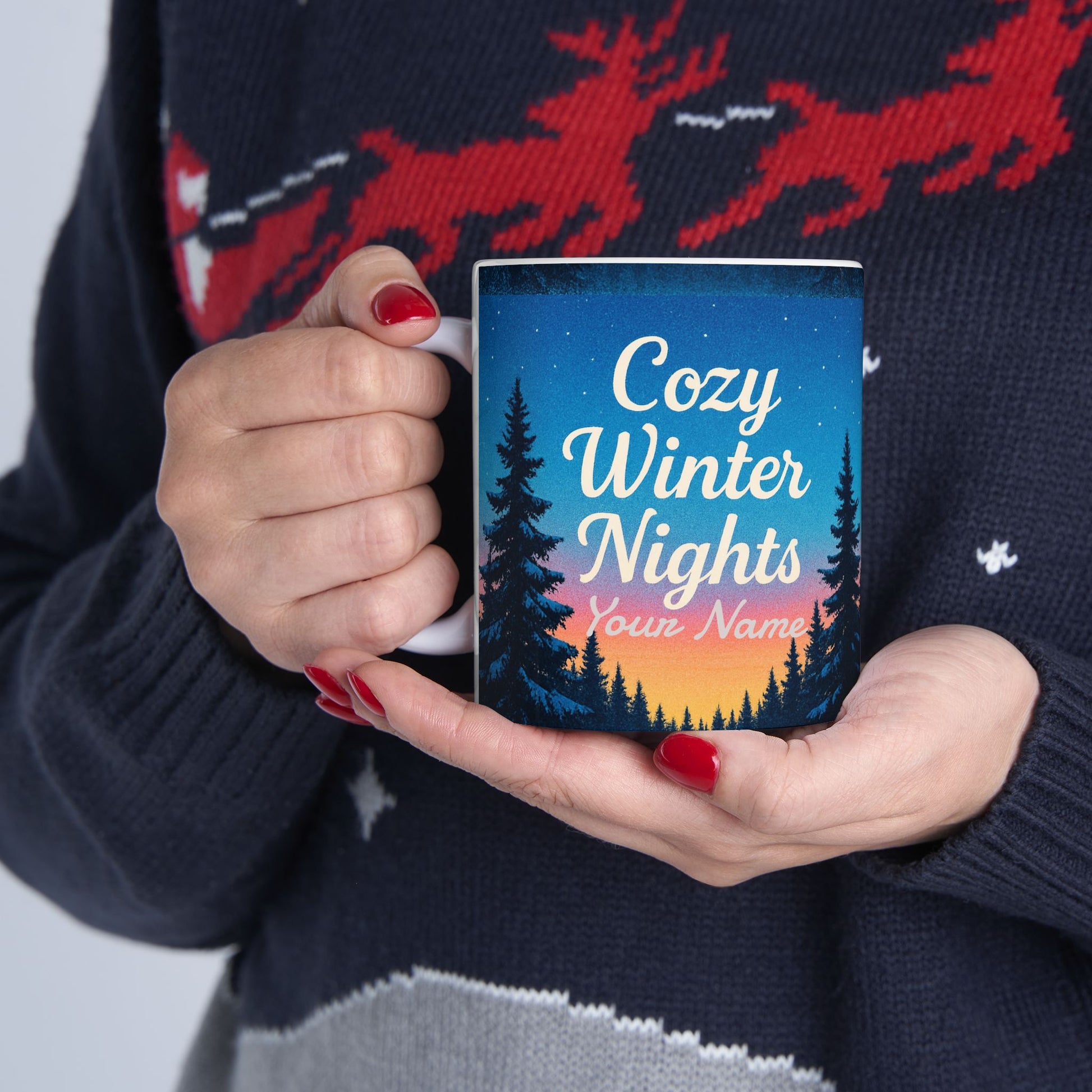 Personalized Gifts, Personalized Christmas Cozy Winter Nights Ceramic Mug, Personalized Coffee Mug | 11oz & 15oz