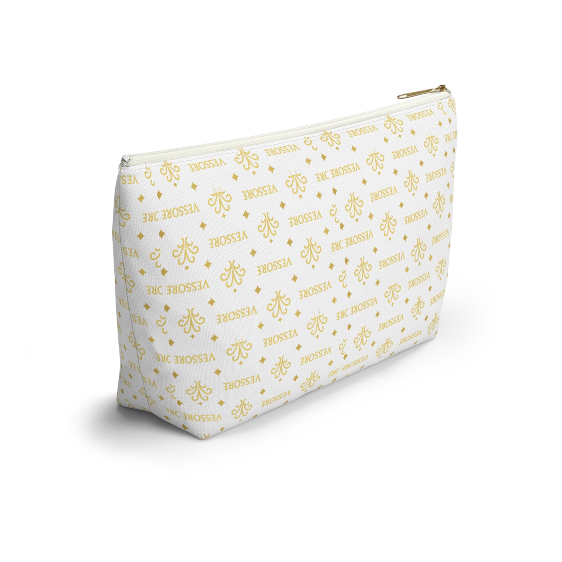 Vessore Luxury Accessory Pouch, White Makeup Bag, Toilet Bag, Travel Cosmetic Organizer T-Bottom Design