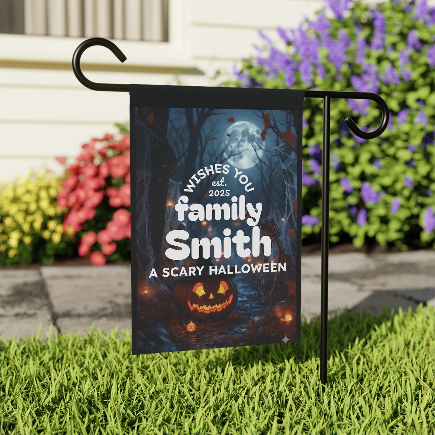 Halloween Decor, Halloween Garden Banner, Personalized Halloween Family Sign, Outdoor Halloween Home Decor,