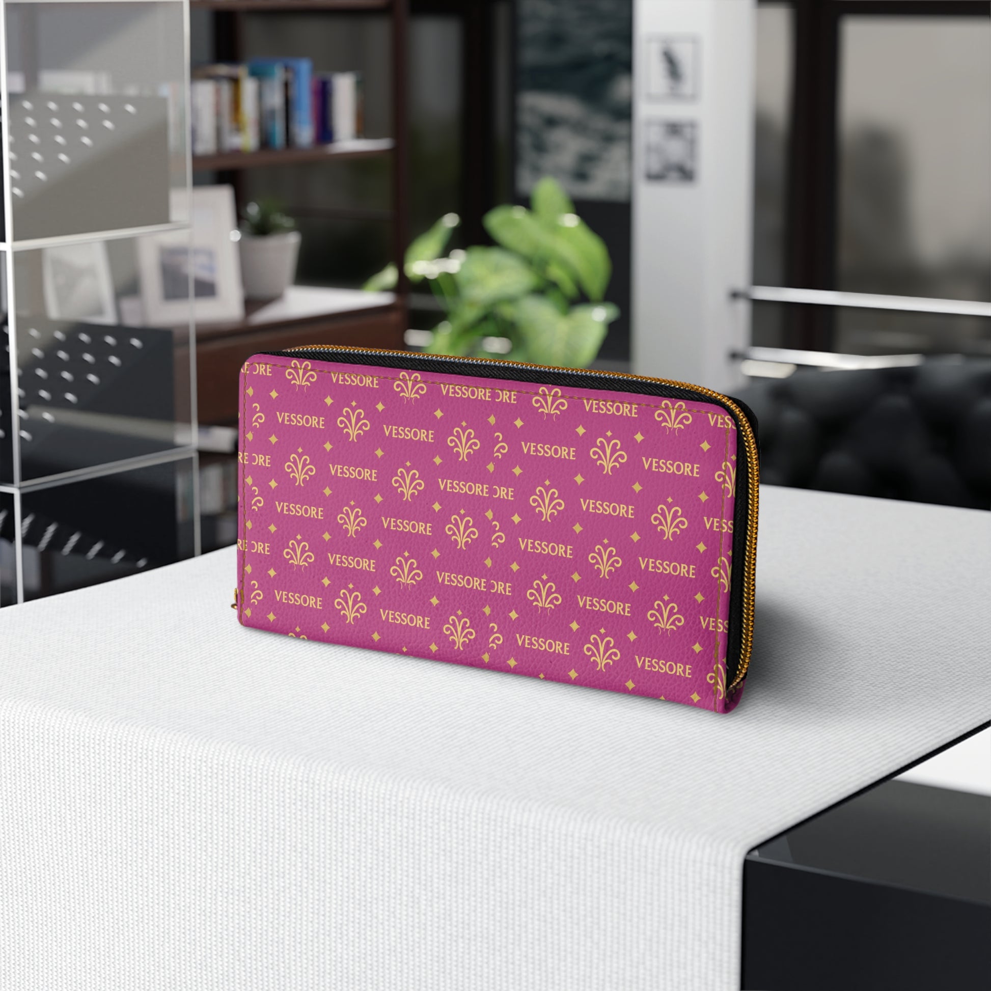 Women Wallet, Luxury Leather Zipper Wallet Pink, Vessore Portefeuille Zippé de Luxe, Stylish Wallet, Slim Zippered Purse Elegant Wallet Pink