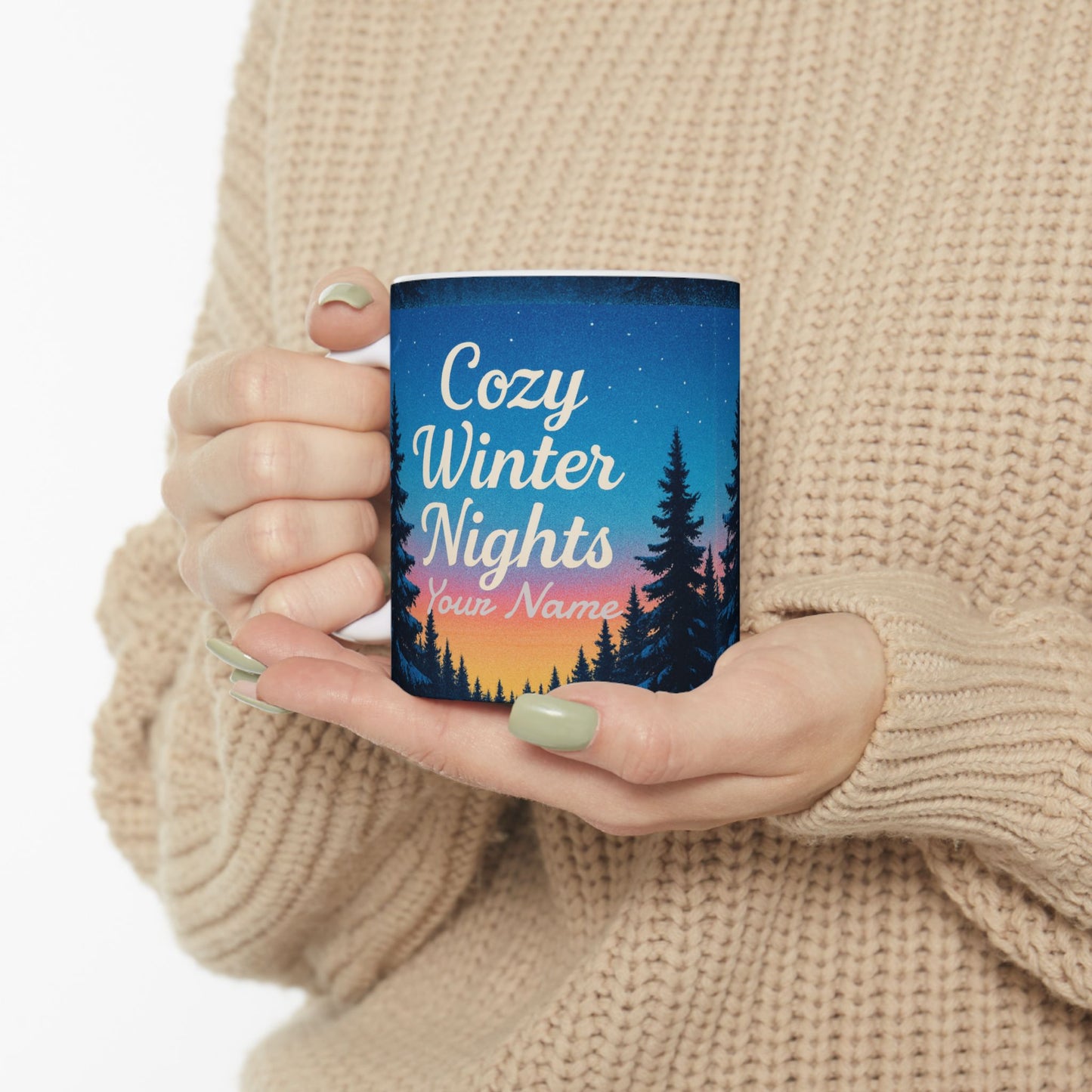 Personalized Gifts, Personalized Christmas Cozy Winter Nights Ceramic Mug, Personalized Coffee Mug | 11oz & 15oz