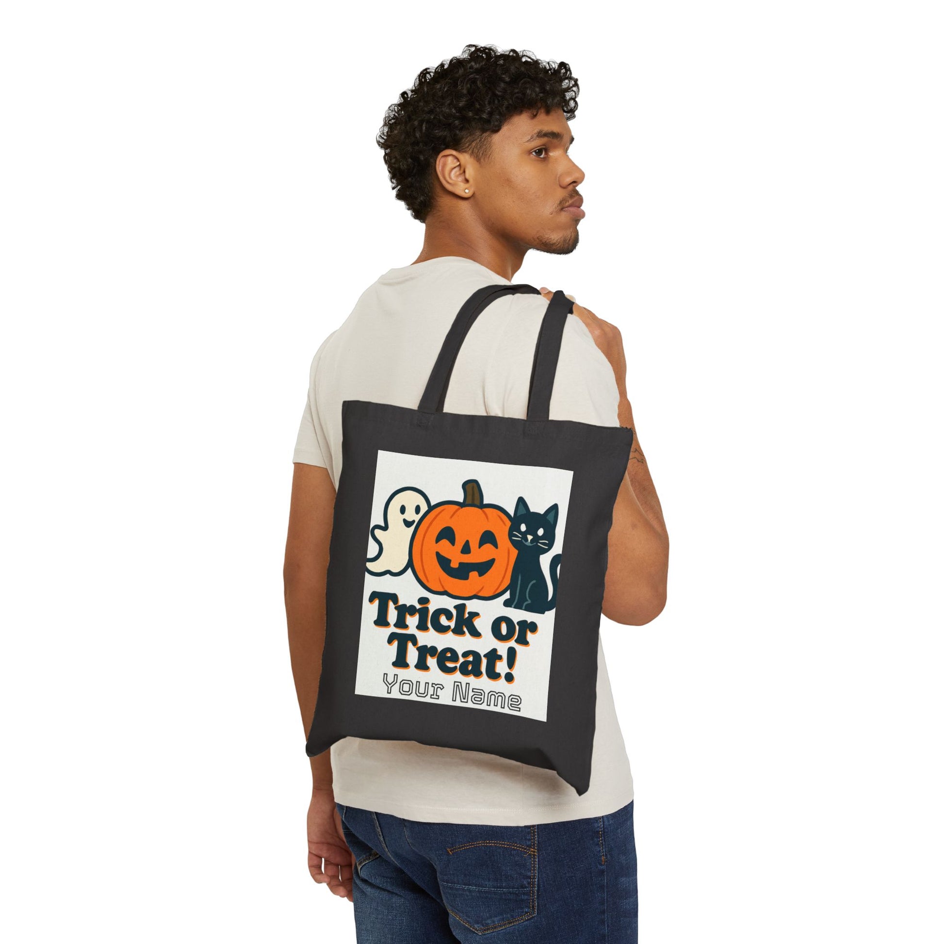 Trick or Treat Halloween Tote Bag | Cute Jack-o'-Lantern Ghost Reusable Shopping Bag