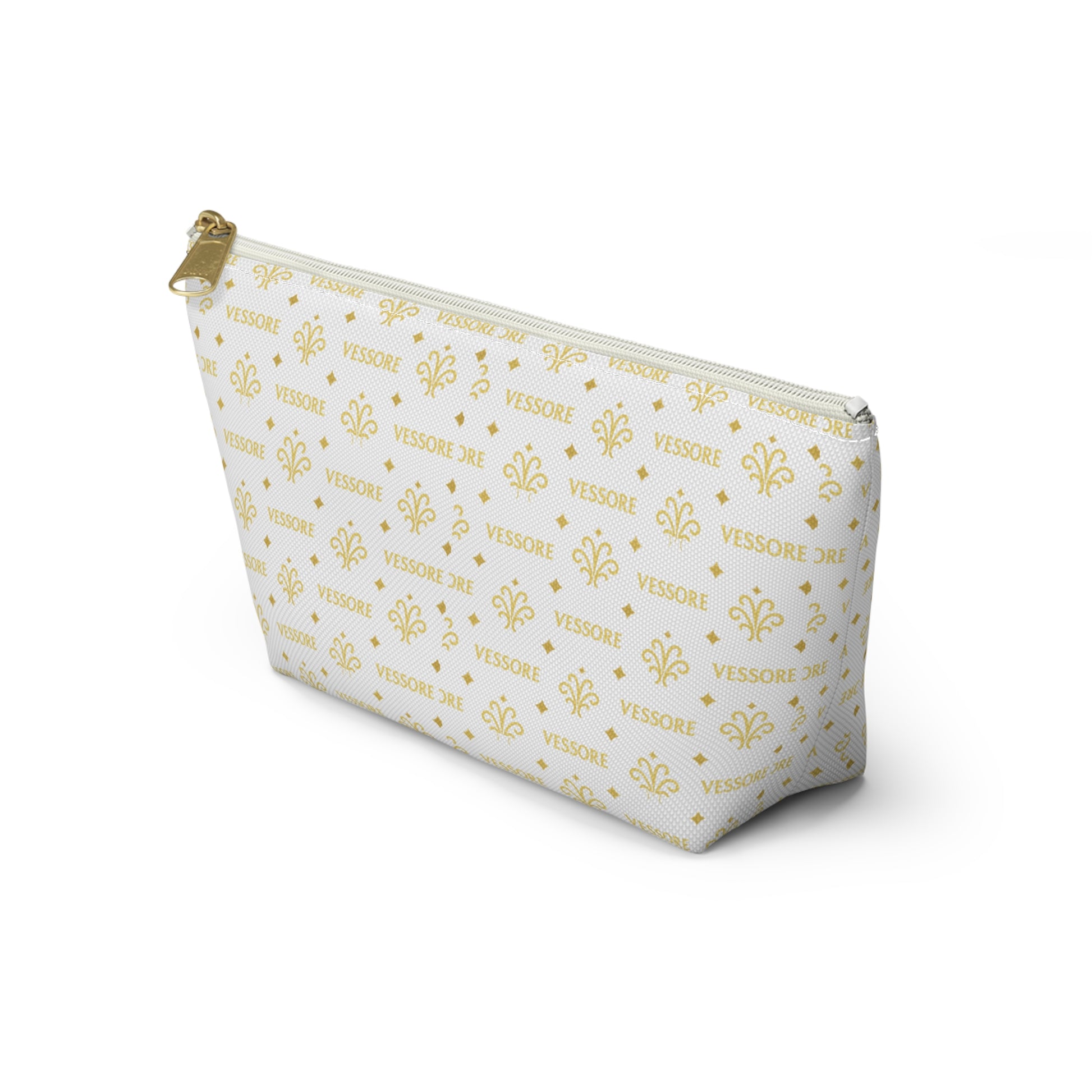 Vessore Luxury Accessory Pouch, White Makeup Bag, Toilet Bag, Travel Cosmetic Organizer T-Bottom Design