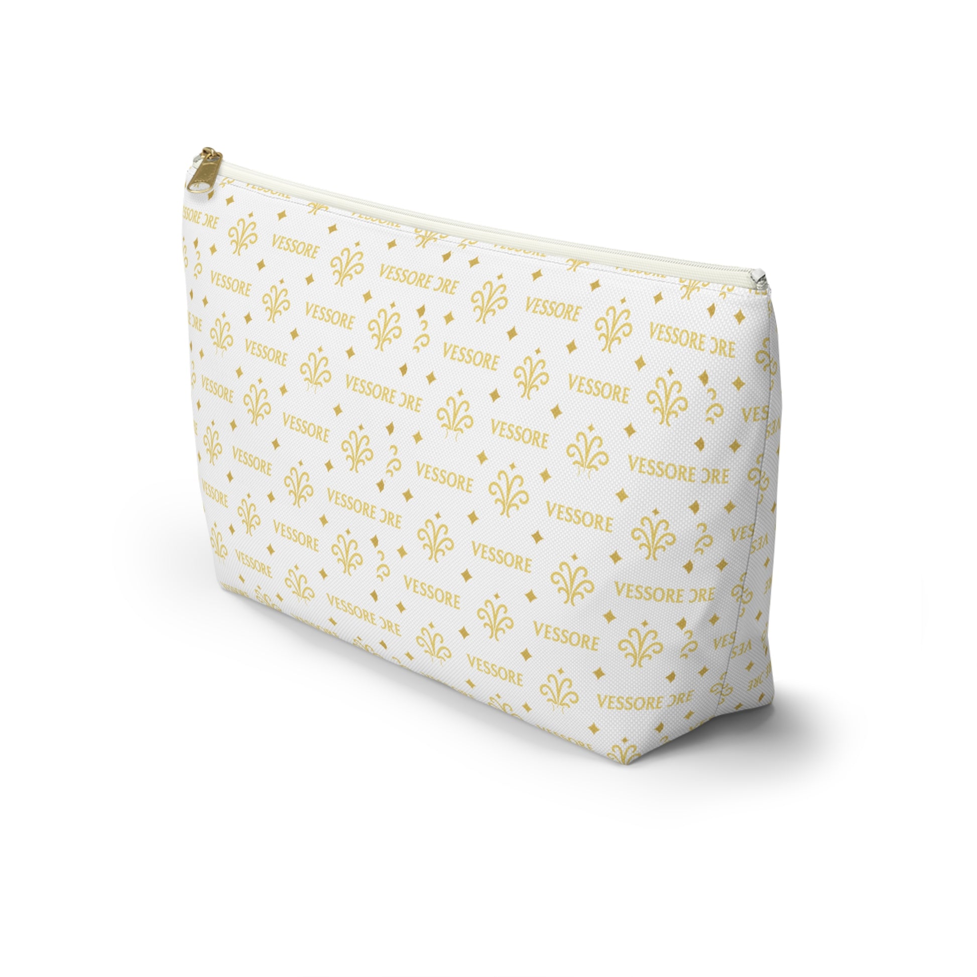 Vessore Luxury Accessory Pouch, White Makeup Bag, Toilet Bag, Travel Cosmetic Organizer T-Bottom Design