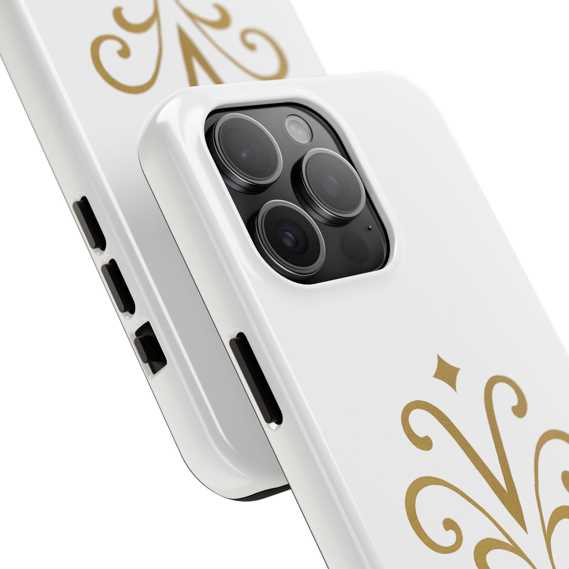 Vessore Luxury iPhone 16, 15, 14 Case – Elegant White & Gold Design - Vessore