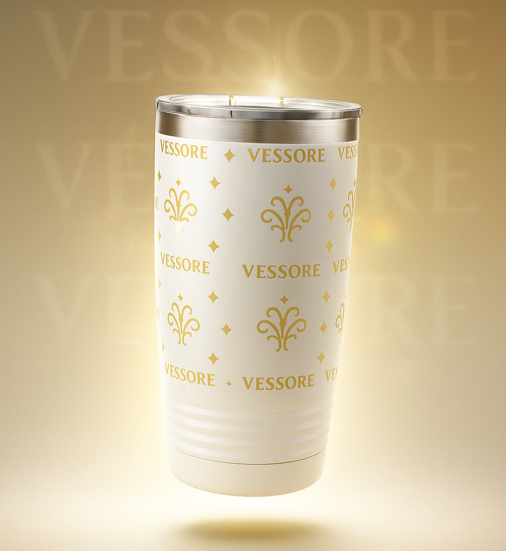 Vessore Travel Mug, Elegant Gold Pattern Tumbler, 20oz