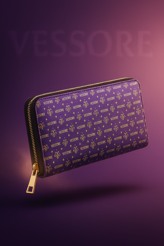 Women Wallet, Luxury Leather Zipper Wallet Purple, Vessore Portefeuille Zippé de Luxe, Stylish Wallet, Slim Zippered Purse Elegant Wallet Purple