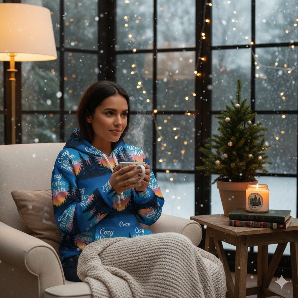 Vessore Luxury Christmas Cozy Winter Nights Unisex Pullover Hoodie, Winter Pullover Hoodie, Luxury Christmas Gift | Unisex Pullover