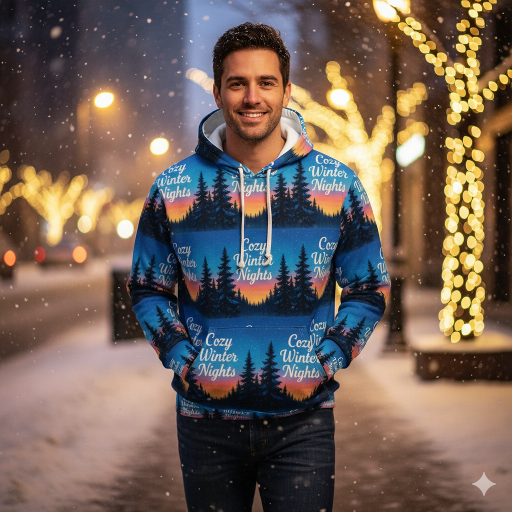 Vessore Luxury Christmas Cozy Winter Nights Unisex Pullover Hoodie, Winter Pullover Hoodie, Luxury Christmas Gift | Unisex Pullover