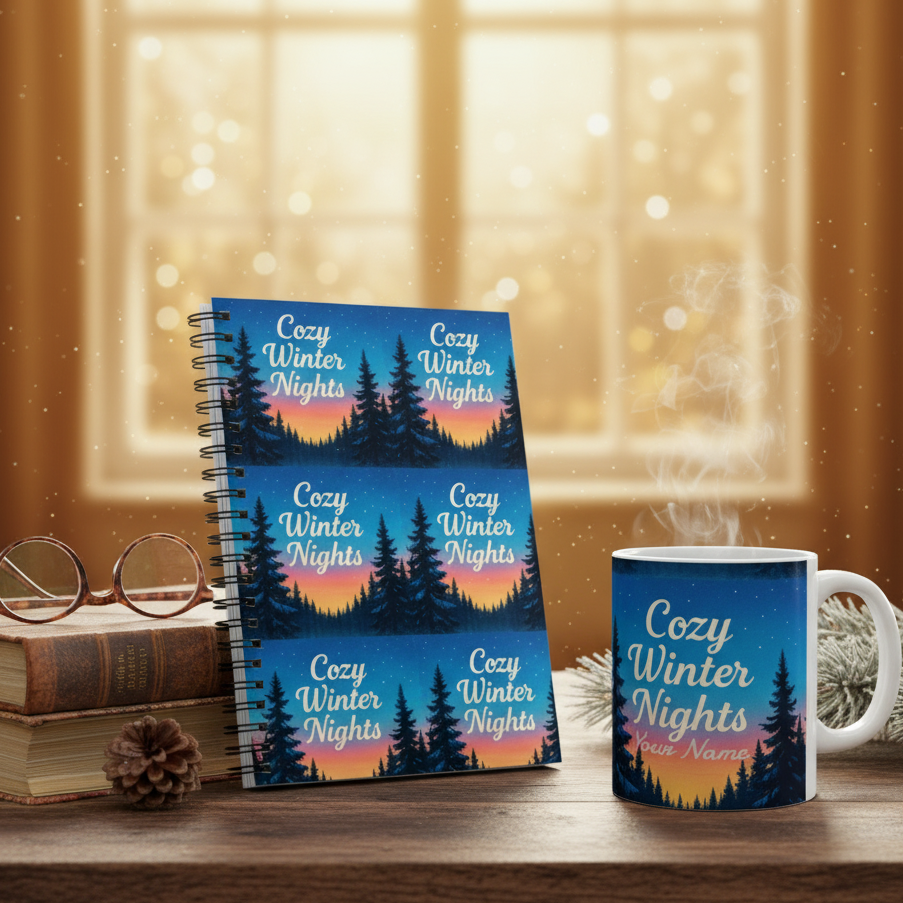 Christmas gift idea, Christmas Cozy Winter Nights Spiral Notebook | 6x8 Ruled Line Journal | Holiday Gift Idea, Gift Ideas Gift for him her
