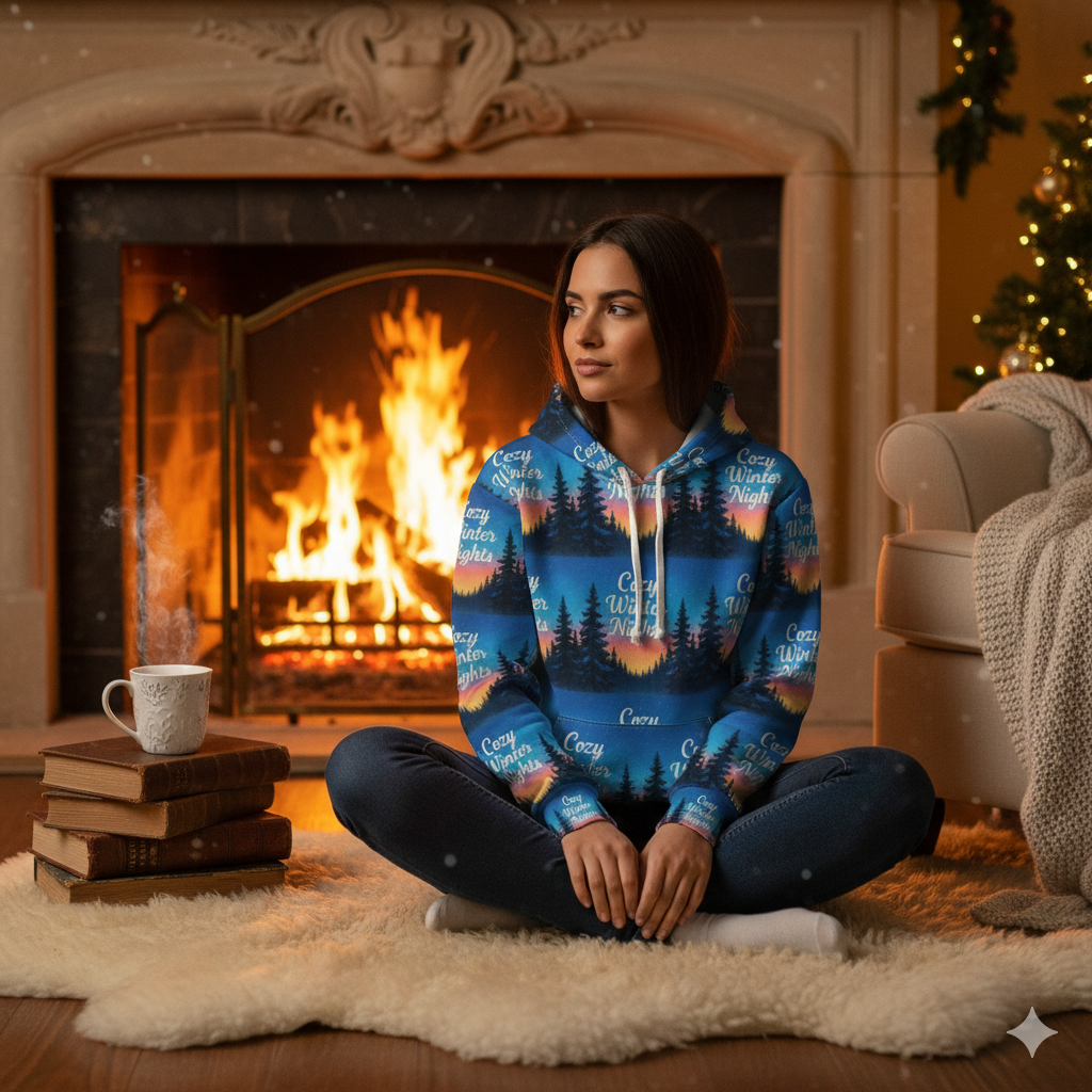 Vessore Luxury Christmas Cozy Winter Nights Unisex Pullover Hoodie, Winter Pullover Hoodie, Luxury Christmas Gift | Unisex Pullover