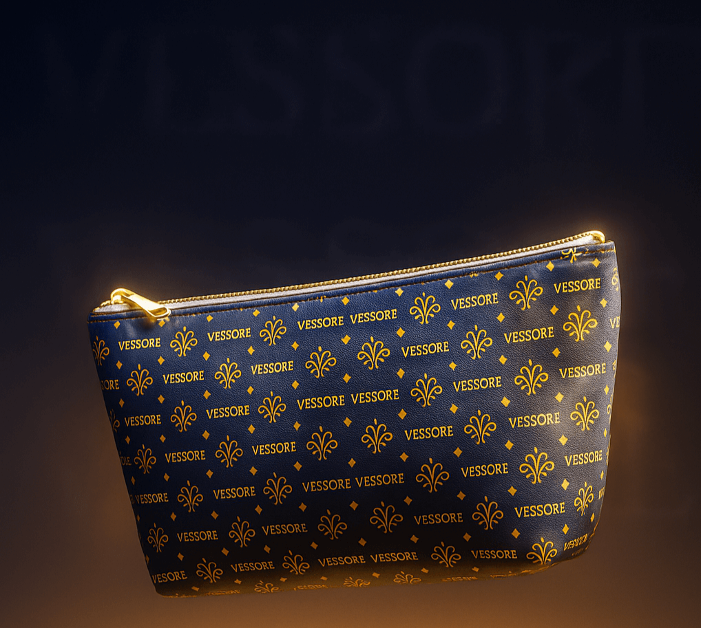 Vessore Luxury Accessory Pouch, Dark Blue Makeup Bag, Toilet Bag, Travel Cosmetic Organizer T-Bottom Design