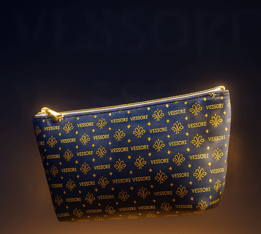 Vessore Luxury Accessory Pouch, Dark Blue Makeup Bag, Toilet Bag, Travel Cosmetic Organizer T-Bottom Design