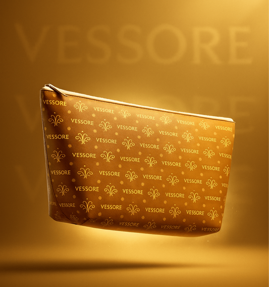 Vessore Luxury Accessory Pouch, Light Brown Makeup Bag, Toilet Bag, Travel Cosmetic Organizer T-Bottom Design