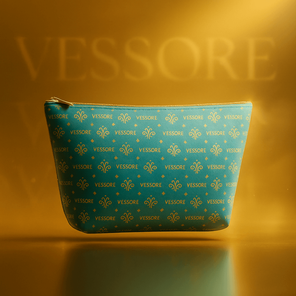 Vessore Luxury Accessory Pouch, Turquoise Makeup Bag, Toilet Bag, Travel Cosmetic Organizer T-Bottom Design